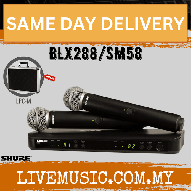 Shure BLX288/SM58 Dual Channel Handheld Wireless Microphone System, BLX88 Dual-channel Wireless Receiver & (2) BLX2/SM58 Handheld Transmitters ( BLX288-SM58 / BLX288SM58 )