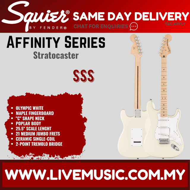 Squier Affinity Series Stratocaster Electric Guitar, Maple Fretboard - Olympic White