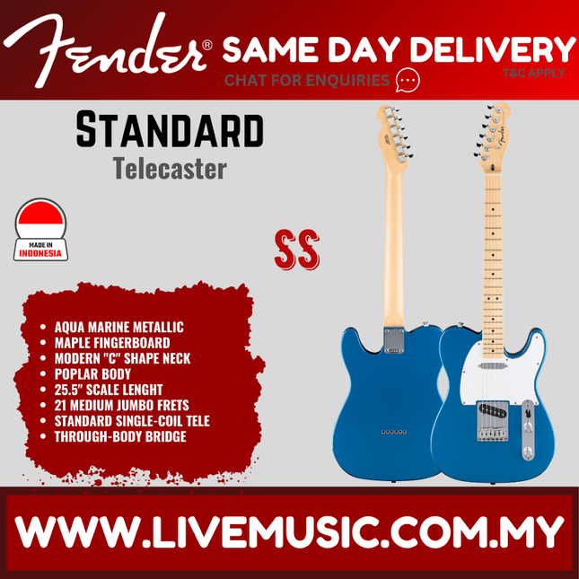 Fender Standard Telecaster Electric Guitar, Maple FB, Aqua Marine Metallic / Butterscotch Blonde