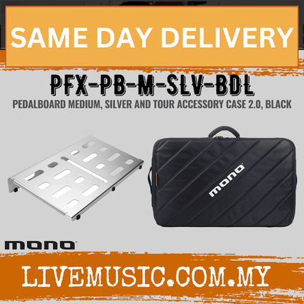 MONO Pedalboard Medium, Black + Tour Accessory Case 2.0 - Silver (PFX-PB-M-SLV-BDL)