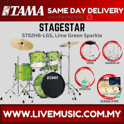 Tama Stagestar ST52H6 5-piece Drum Set With Drumsticks and Throne With Zildjian ZP4PK Cymbals Set