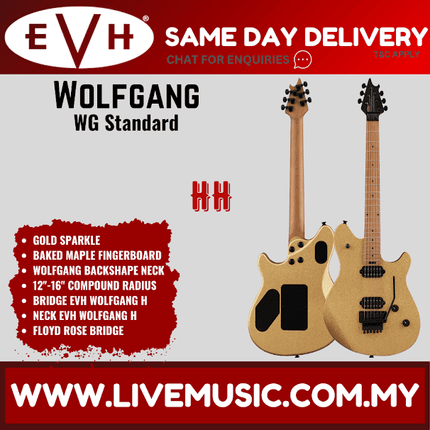 EVH Wolfgang WG Standard Electric Guitar, Baked Maple FB, Gold Sparkle