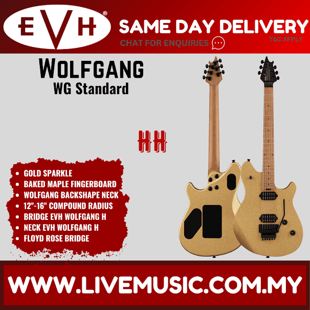 EVH Wolfgang WG Standard Electric Guitar, Baked Maple FB, Gold Sparkle