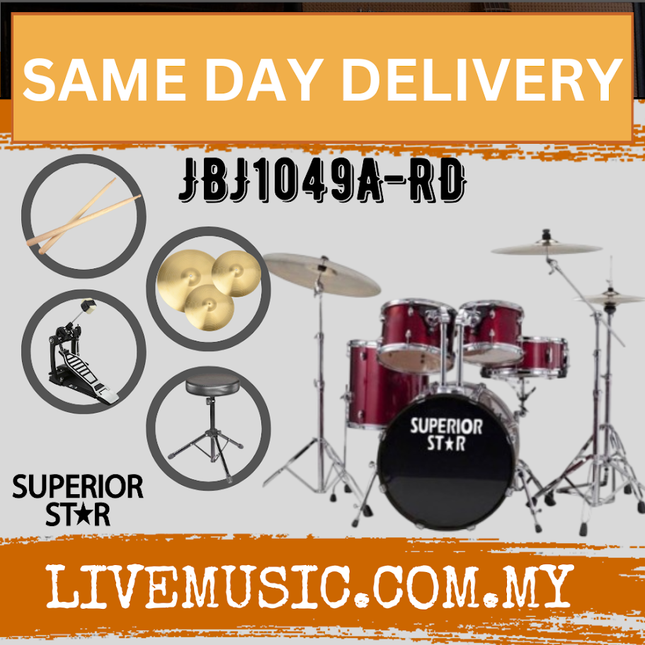 Superiorstar JBJ1049A-RD02 5-Piece Junior Drum Set with Cymbal Set - Red ( JBJ1049A RD02 )