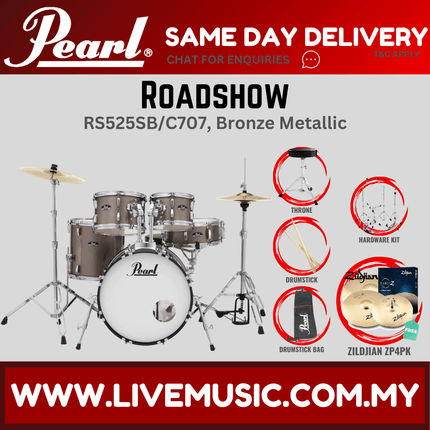 Pearl Roadshow RS525SB/C Drum Set with Zildjian ZP4PK Cymbal set, Drum Throne