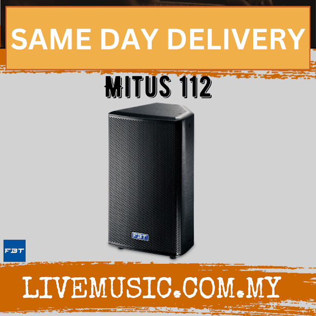 Passive 12-inch FBT MITUS-112 speaker cabinet, black, vented grille and front badge