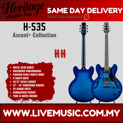 Heritage Ascent+ Collection H-535 Electric Guitar-Royal Blue Burst (H535 H 535)