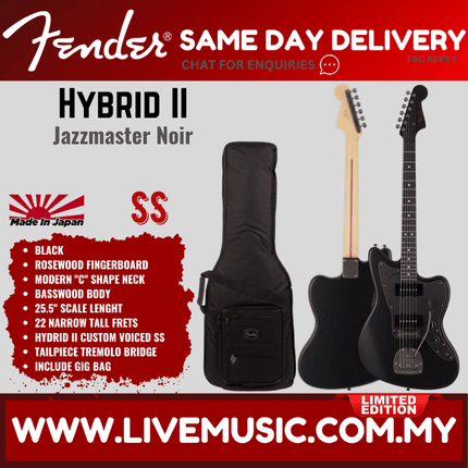 Fender Japan Ltd Ed Hybrid II Jazzmaster Electric Guitar, Noir, RW FB, Black