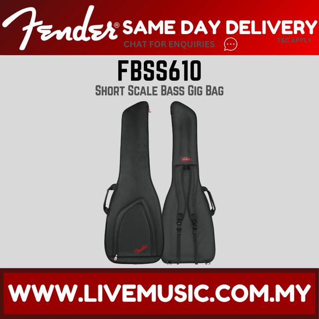 Black short-scale electric bass gig bag with handles and front pocket