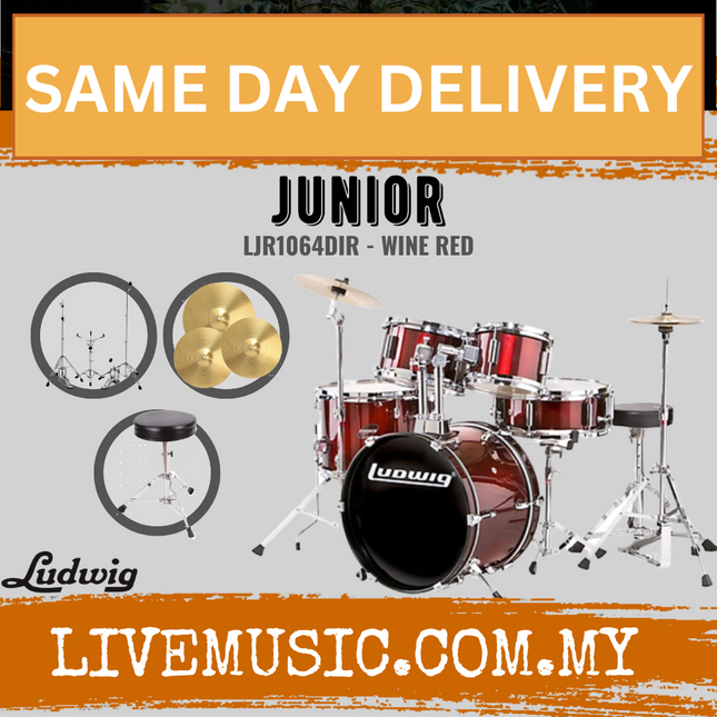 Ludwig Junior 5-Piece Drum Kit w/ Hardware+Throne+Cymbal (LJR1061DIR / LJR1062DIR / LJR1064DIR)