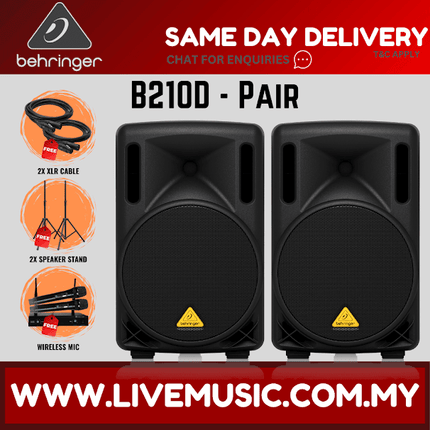 Behringer Eurolive B210D 200W 10" Powered Speaker w/Wireless Mic, Speaker Stand and Cable - Pair ( B-210D / B 210D )