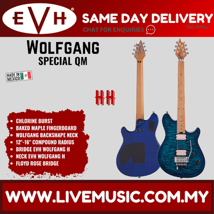 EVH Wolfgang Special QM Electric Guitar, Baked Maple FB, Chlorine Burst