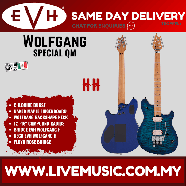 EVH Wolfgang Special QM Electric Guitar, Baked Maple FB, Chlorine Burst