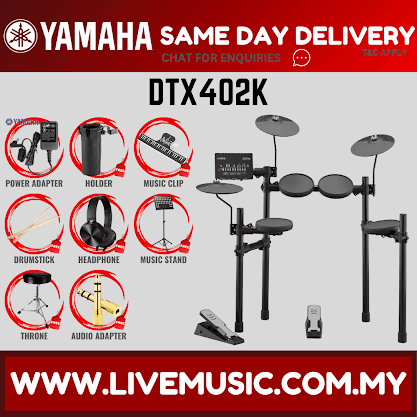 Yamaha DTX402K 5-Piece Electronic Drum Set with Amplifier Drumsticks and Throne ( DTX-402K )