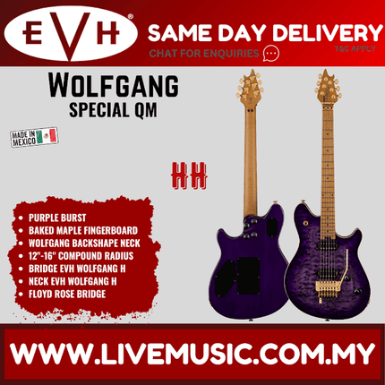 EVH Wolfgang Special QM Electric Guitar, Maple FB, Purple Burst