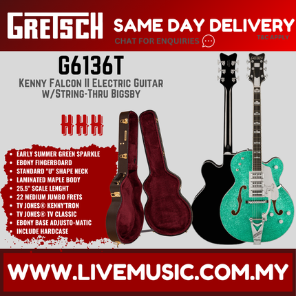 Gretsch G6136T Kenny Falcon II Electric Guitar w/String-Thru Bigsby, Early Summer Green Sparkle