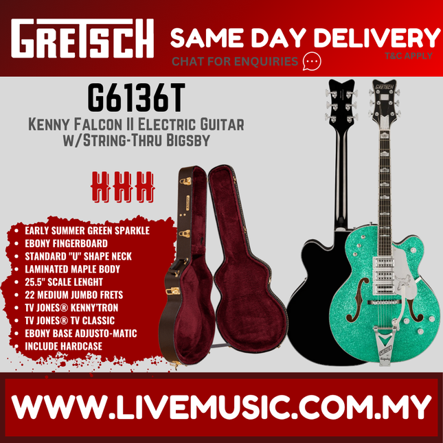 Gretsch G6136T Kenny Falcon II Electric Guitar w/String-Thru Bigsby, Early Summer Green Sparkle