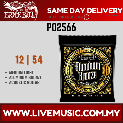 Ernie Ball 2566 Aluminum Bronze Acoustic Guitar Strings, Medium Light, 12-54 Gauge