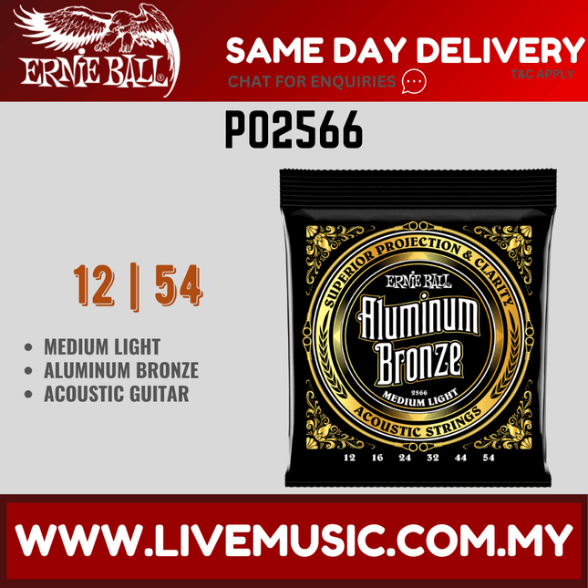 Ernie Ball 2566 Aluminum Bronze Acoustic Guitar Strings, Medium Light, 12-54 Gauge
