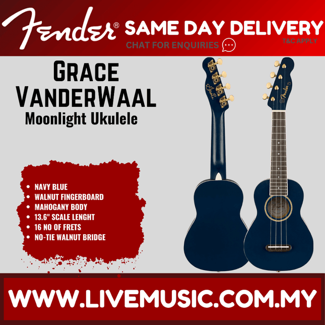 Fender Grace VanderWaal "Moonlight" Soprano Ukulele - Navy Blue