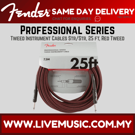 Fender Professional Series Instrument Cable, 25ft - Red Tweed