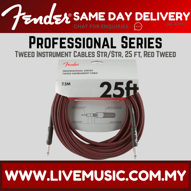 Fender Professional Series Instrument Cable, 25ft - Red Tweed