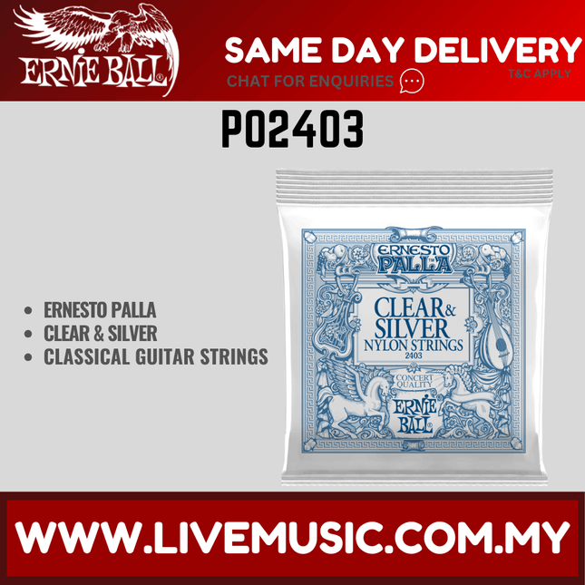 Ernie Ball 2403 Ernesto Palla Clear & Silver Nylon Classical Guitar Strings - Medium Tension (28-42/EB2403)