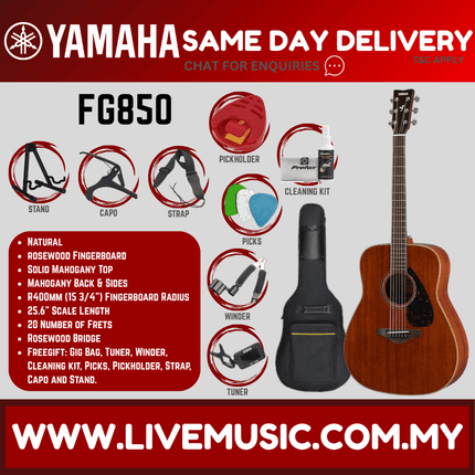 Yamaha FG850 Solid Mahogany Top Acoustic Guitar - Natural ( FG-850 / FG 850 )