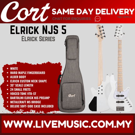 Cort NJS5-WH Rob Elrick Signature Bass Guitar w/Case, White ( NJS5WH / NJS5 WH )