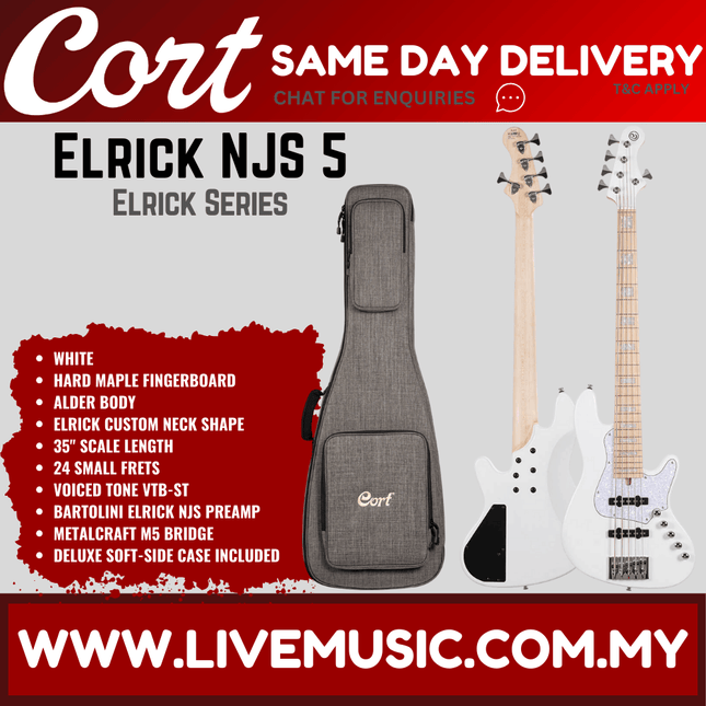 Cort NJS5-WH Rob Elrick Signature Bass Guitar w/Case, White ( NJS5WH / NJS5 WH )