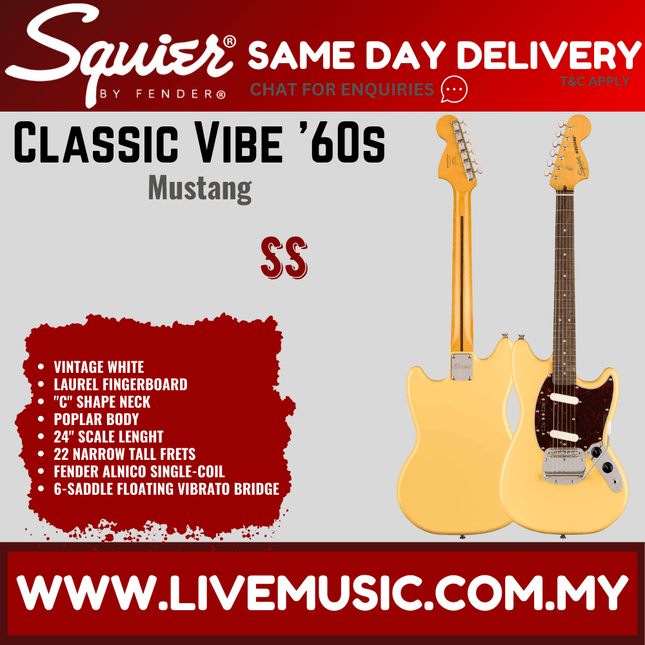 Squier Classic Vibe 60s Mustang Electric Guitar Laurel Fingerboard - Vintage White