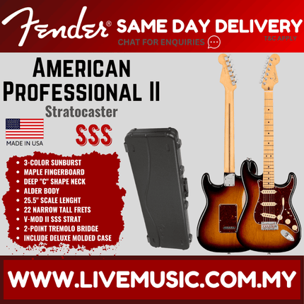 Fender American Professional II Stratocaster Electric Guitar, Maple Fretboard - 3-Tone Sunburst