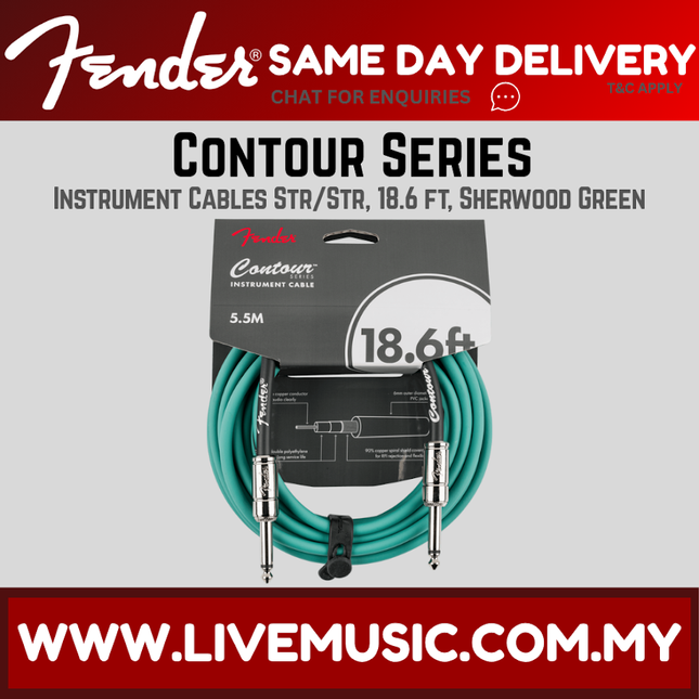 18.6 ft contour series instrument cable in sherwood green, 1/4-inch connectors