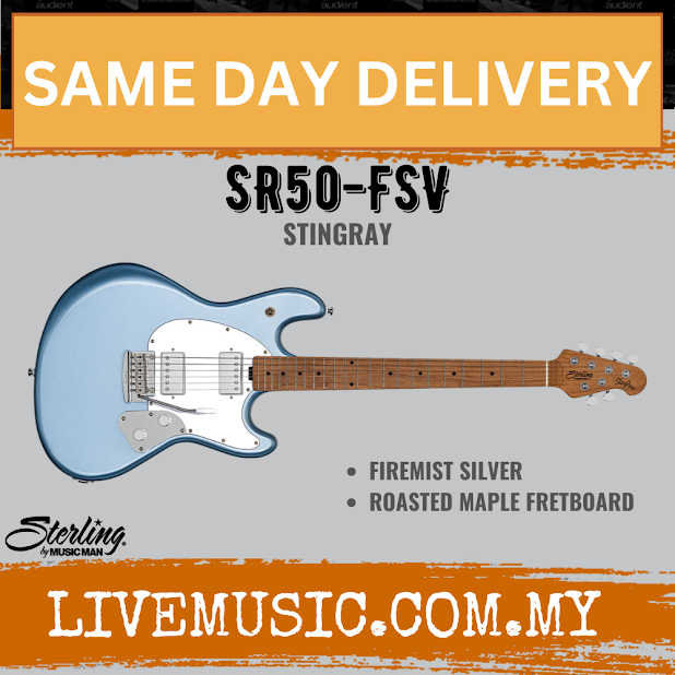 Sterling SR50-FSV Stingray Series Rosewood Electric Guitar, Firemist Silver ( SR50 FSV / SR50FSV )