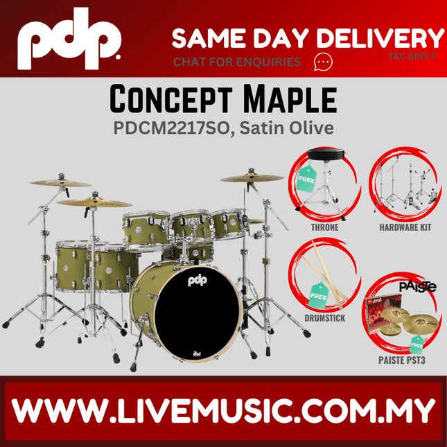 PDP by DW CM7 Concept Maple Shell Pack - 7-piece with Paiste PST3 Cymbals - (PDCM2217)