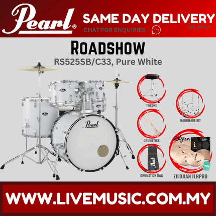 Pearl Roadshow RS525SB/C Drum Set with Zildjian ILHPRO Cymbal set, Drum Throne