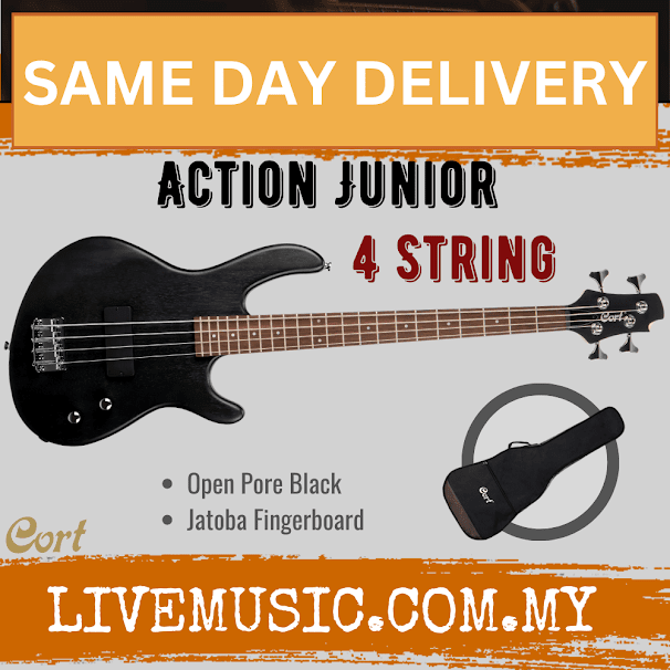 Cort Action Junior Bass Guitar Jatoba Fretboard with CGP31 and Gig Bag - Open Pore Black