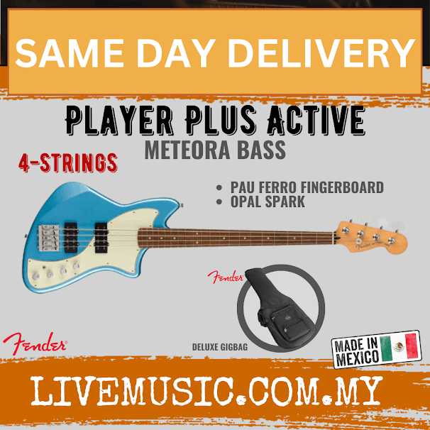 Opal Spark Fender Player Plus active Meteora 4-string bass guitar with gig bag