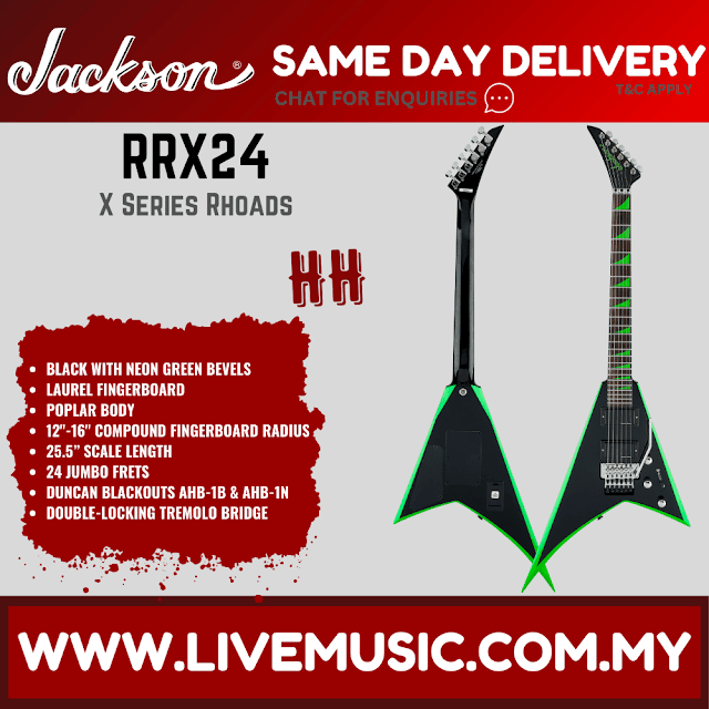 Jackson X Series Rhoads RRX24 Electric Guitar - Black with Neon Green Bevels ( RR X24 / RRX 24 )