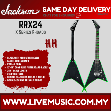 Jackson X Series Rhoads RRX24 Electric Guitar - Black with Neon Green Bevels ( RR X24 / RRX 24 )