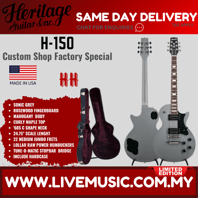Heritage Custom Shop Factory Special H-150 Electric Guitar, Sonic Grey ( H150 H 150 )