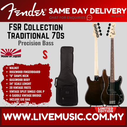Fender FSR Collection Traditional 70s Precision Bass Guitar, RW FB, Walnut