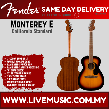 Fender California Standard Monterey E Spruce Top Acoustic Guitar w/Black Pickguard