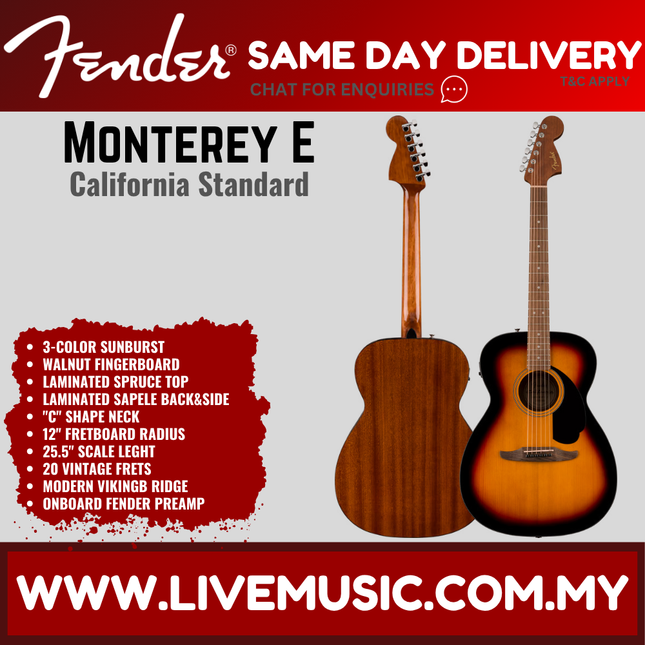 3-color sunburst acoustic guitar with black pickguard, front and back views
