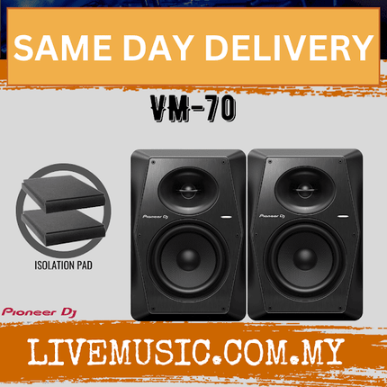 Pioneer DJ VM-70 2-Way Active Studio Monitor With Monitor Stand And Cable - Pair - Black ( VM70 / VM 70 )
