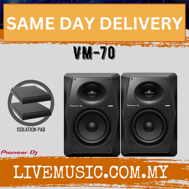Pioneer DJ VM-70 2-Way Active Studio Monitor With Monitor Stand And Cable - Pair - Black ( VM70 / VM 70 )