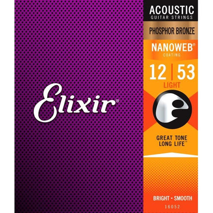 Elixir 16052 Nanoweb Phosphor Bronze Acoustic Guitar Strings (12-53)