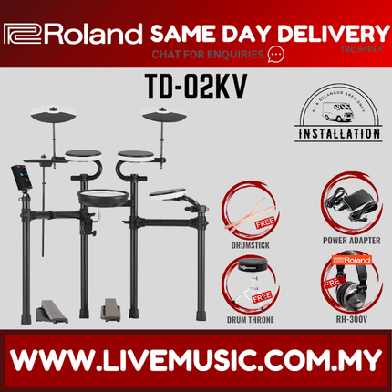Roland TD-02KV V-Drums Electronic Drum Kit With RH5 Headphone, T1D Drum Throne And Drumstick ( TD 02KV / TD02KV )