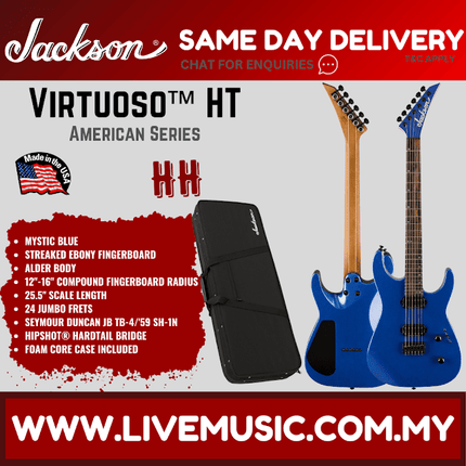 Jackson American Series Virtuoso HT Electric Guitar, Streaked Ebony FB-Mystic Blue
