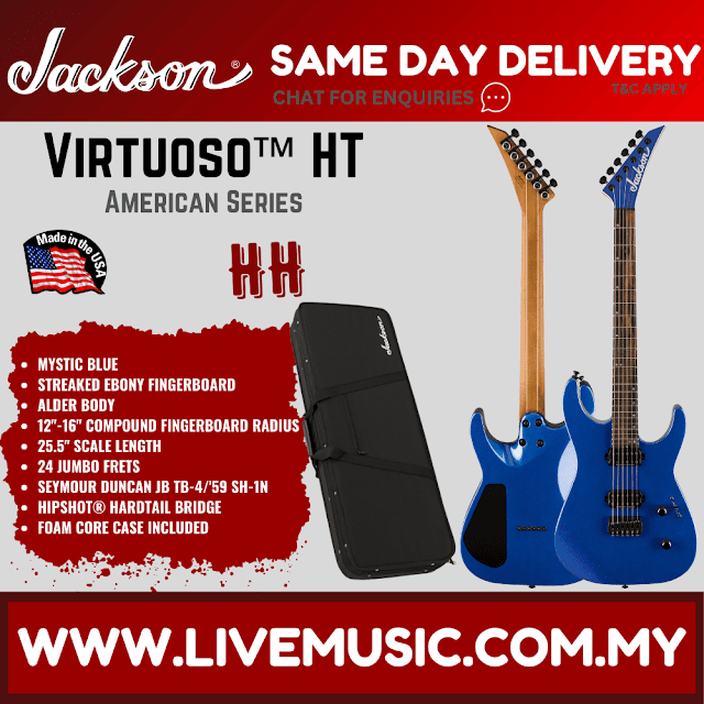 Jackson American Series Virtuoso HT Electric Guitar, Streaked Ebony FB-Mystic Blue